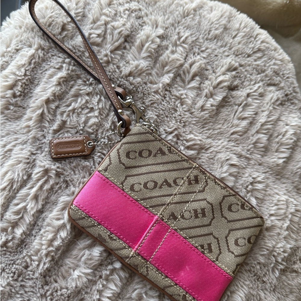 Coach Tan and Pink Wristlet